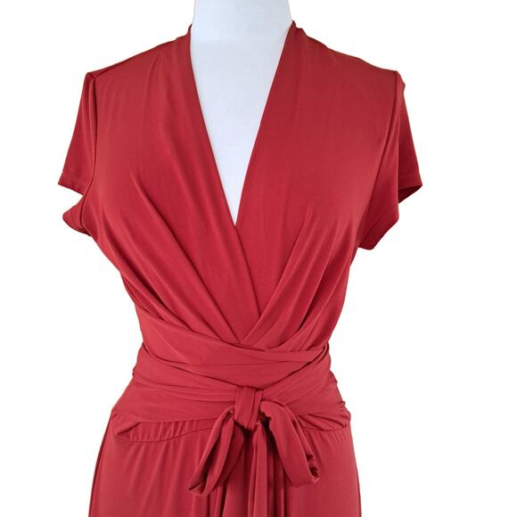 Boston Proper Red Jersey Faux Wrap High Low Midi Maxi Dress Size 12 - Picture 3 of 9